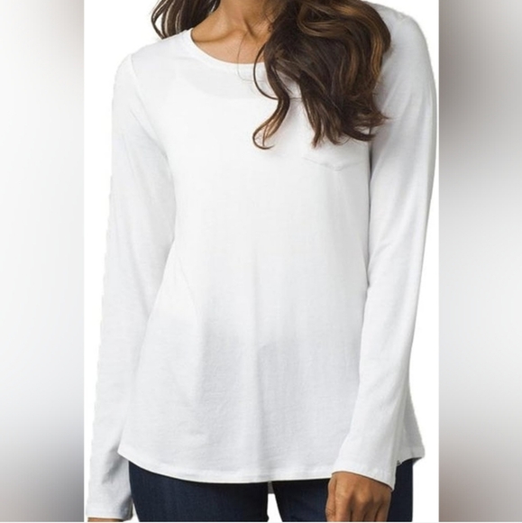 PRANA Foundation Long Sleeve Crew Neck Top Tee. White. Size Small - Picture 1 of 16
